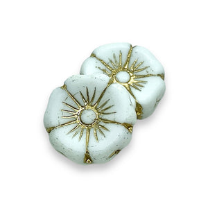 Czech glass XL hibiscus flower focal beads 4pc white gold 20mm
