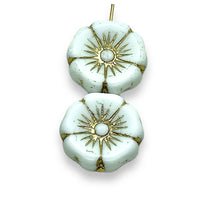 Load image into Gallery viewer, Czech glass XL hibiscus flower focal beads 4pc white gold 20mm
