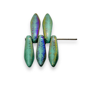Czech glass feather dagger beads 25pc turquoise sliperit 15x5mm