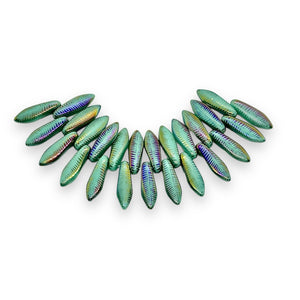 Czech glass feather dagger beads 25pc turquoise sliperit 15x5mm