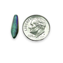Load image into Gallery viewer, Czech glass feather dagger beads 25pc turquoise sliperit 15x5mm
