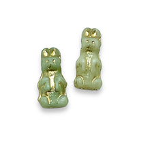 Load image into Gallery viewer, Czech glass Easter bunny rabbit beads 10pc pale blue green 17x8mm
