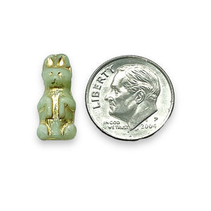 Czech glass Easter bunny rabbit beads 10pc pale blue green 17x8mm