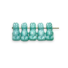 Load image into Gallery viewer, Czech glass Easter bunny rabbit beads 10pc blue white 17x8mm
