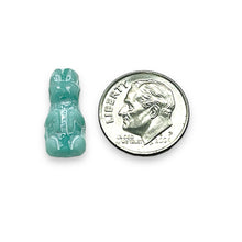 Load image into Gallery viewer, Czech glass Easter bunny rabbit beads 10pc blue white 17x8mm
