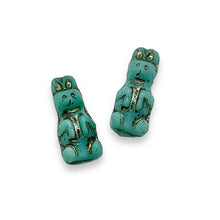 Load image into Gallery viewer, Czech glass Easter bunny rabbit beads 10pc blue brown 17x8mm
