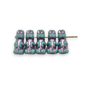 Czech glass Easter bunny rabbit beads 10pc blue pink 17x8mm