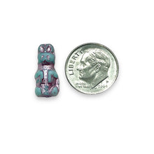 Load image into Gallery viewer, Czech glass Easter bunny rabbit beads 10pc blue pink 17x8mm
