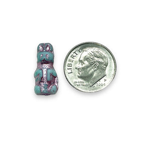 Czech glass Easter bunny rabbit beads 10pc blue pink 17x8mm