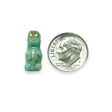 Load image into Gallery viewer, Czech glass Easter bunny rabbit beads 10pc blue gold 17x8mm
