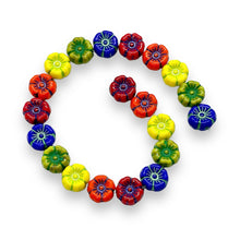 Load image into Gallery viewer, Czech glass tiny hibiscus flower beads 20pc summer rainbow mix 8mm
