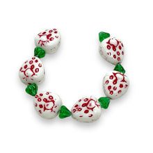 Load image into Gallery viewer, Czech glass strawberry fruit beads 6 sets white red 15x13mm
