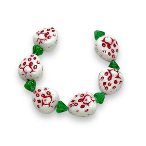 Czech glass strawberry fruit beads 6 sets white red 15x13mm