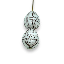 Load image into Gallery viewer, Czech glass decorated Easter egg beads 6pc white brown 14x12mm
