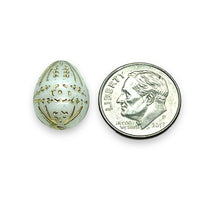 Load image into Gallery viewer, Czech glass decorated Easter egg beads 6pc white gold 14x12mm
