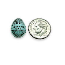 Load image into Gallery viewer, Czech glass decorated Easter egg beads 6pc blue brown 14x12mm
