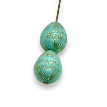 Load image into Gallery viewer, Czech glass decorated Easter egg beads 6pc blue gold 14x12mm
