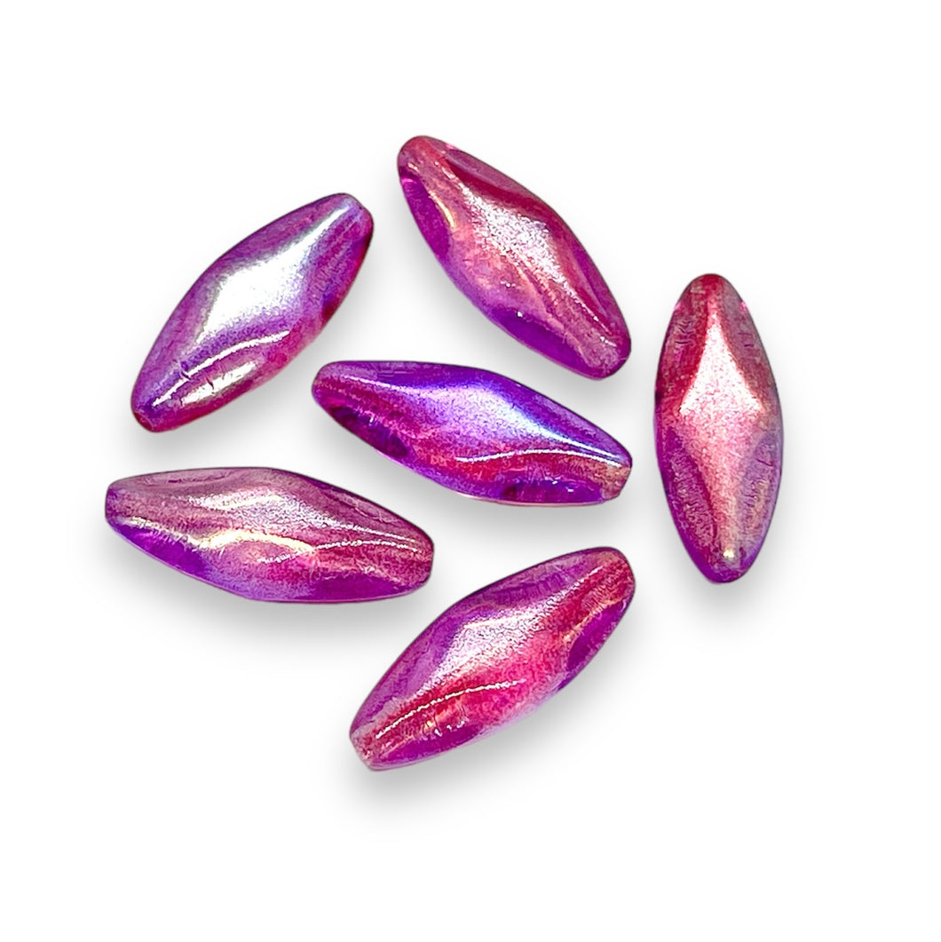 Czech glass elongated oval diamond beads 10pc fuchsia pink 25x10mm
