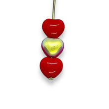 Load image into Gallery viewer, Czech glass heart beads 30pc opaque red AB 8mm
