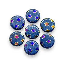 Load image into Gallery viewer, Czech glass laser tattoo star coin beads 10pc blue purple AB 14mm
