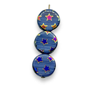 Czech glass laser tattoo star coin beads 10pc blue purple AB 14mm