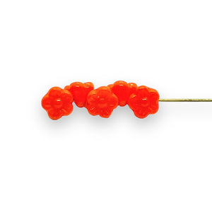 Czech glass button flower beads 25pc orange 8mm