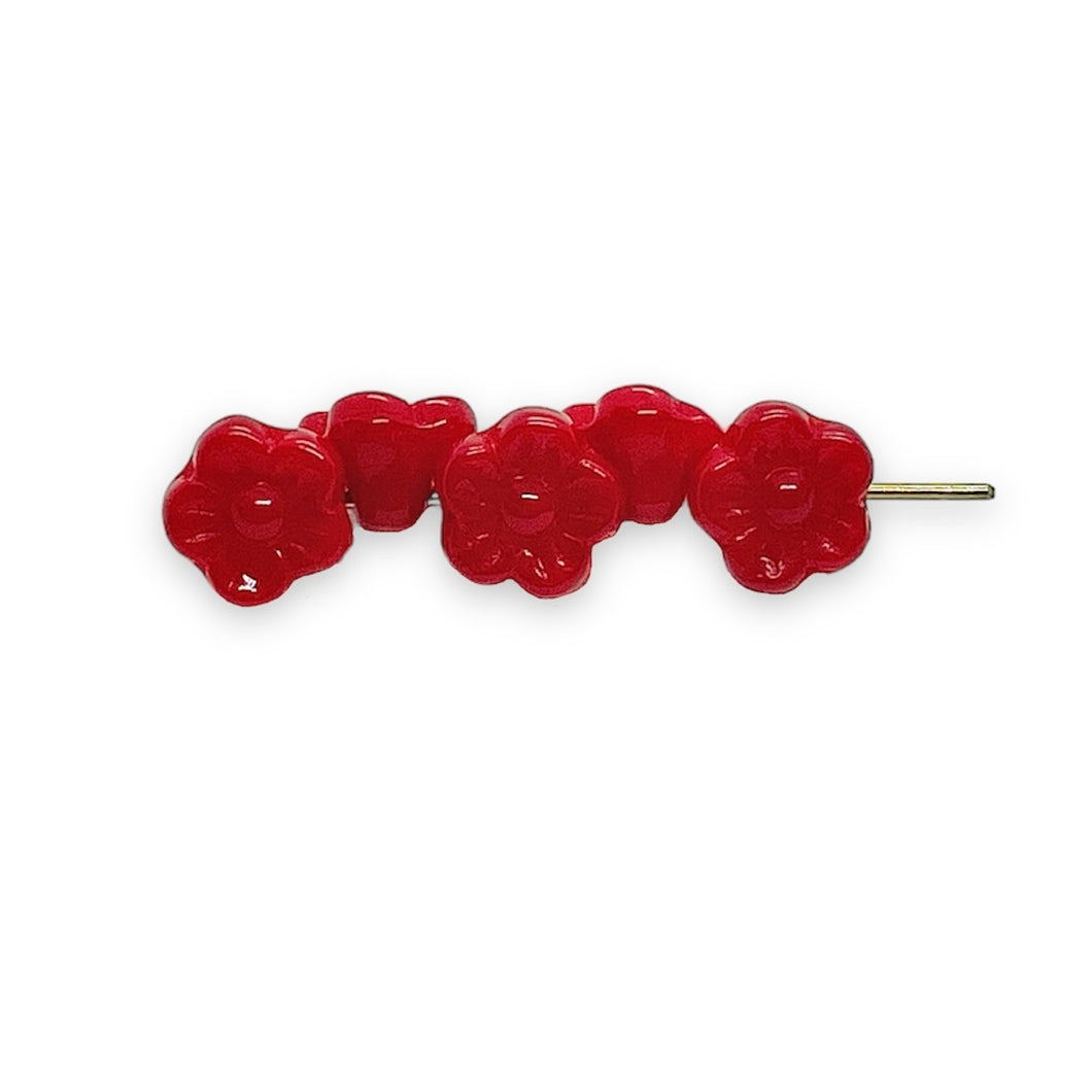 Czech glass button flower beads 25pc red 8mm