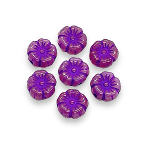 Czech glass tiny hibiscus flower beads 16pc pink purple 8mm