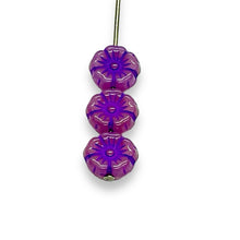 Load image into Gallery viewer, Czech glass tiny hibiscus flower beads 16pc pink purple 8mm
