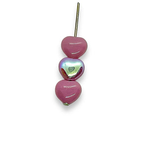 Czech glass heart beads 30pc opaque pink AB 8mm