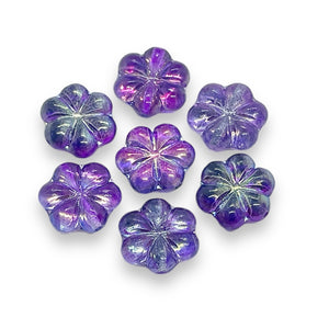 Czech glass puffed daisy flower beads 8pc purple metallic 15mm