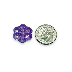 Czech glass puffed daisy flower beads 8pc purple metallic 15mm