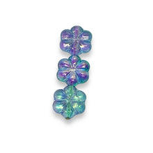 Load image into Gallery viewer, Czech glass puffed daisy flower beads 8pc green purple pink metallic 15mm
