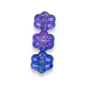 Czech glass puffed daisy flower beads 8pc blue purple metallic 15mm