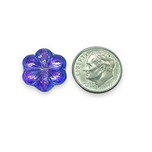 Load image into Gallery viewer, Czech glass puffed daisy flower beads 8pc blue purple metallic 15mm
