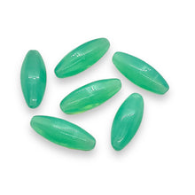 Load image into Gallery viewer, Czech glass elongated square oval beads 12pc blue green uranium 19x7mm
