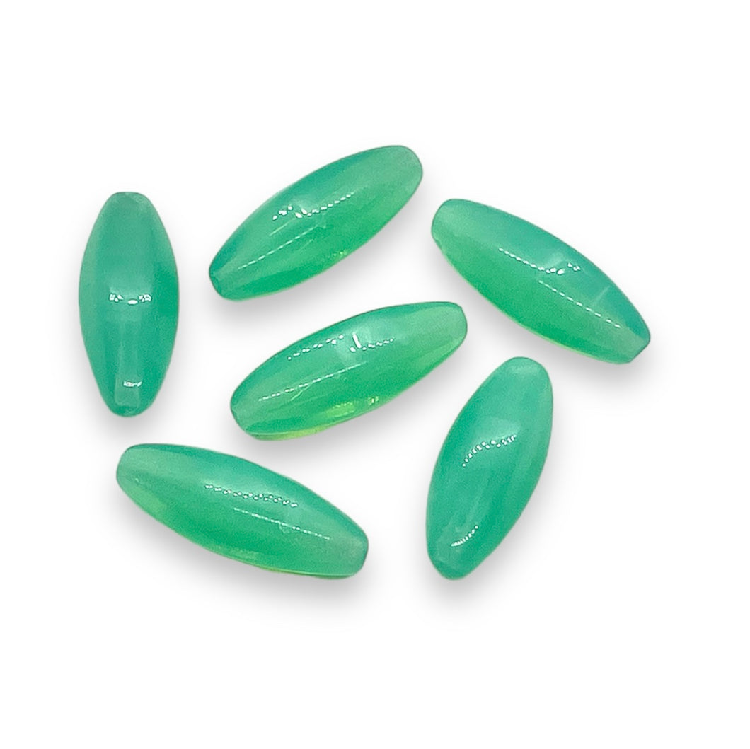 Czech glass elongated square oval beads 12pc blue green uranium 19x7mm