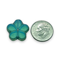 Load image into Gallery viewer, Czech glass table cut daisy flower beads 6pc uranium blue green 17mm
