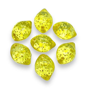 Czech glass lemon fruit beads 12pc translucent yellow metallic 14x10mm UV