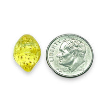 Load image into Gallery viewer, Czech glass lemon fruit beads 12pc translucent yellow metallic 14x10mm UV
