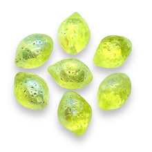 Load image into Gallery viewer, Czech glass lemon fruit beads 12pc light yellow AB 14x10mm UV
