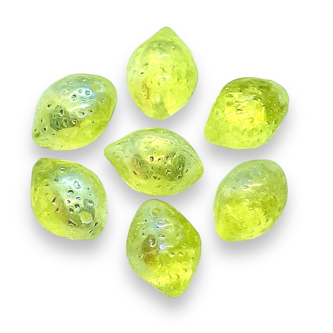 Czech glass lemon fruit beads 12pc light yellow AB 14x10mm UV