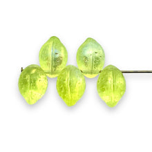 Load image into Gallery viewer, Czech glass lemon fruit beads 12pc light yellow AB 14x10mm UV
