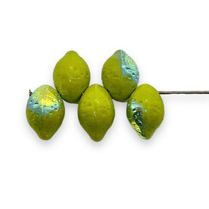 Czech glass lime fruit beads 12pc opaque green AB 14x10mm #2