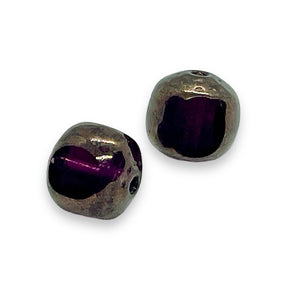 Czech glass German style 3 cut round beads 20pc purple bronze 10mm