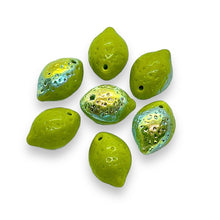 Load image into Gallery viewer, Czech glass lime fruit beads 12pc opaque green AB 14x10mm #2
