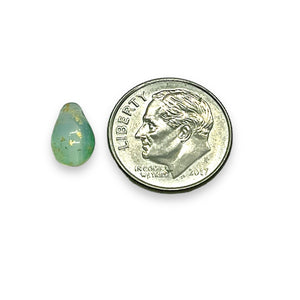 Czech glass teardrop beads 50pc blue green gold 9x6mm