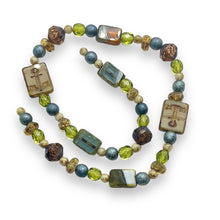 Load image into Gallery viewer, Czech glass coastal bead mix with anchors in blues greens browns 58pc
