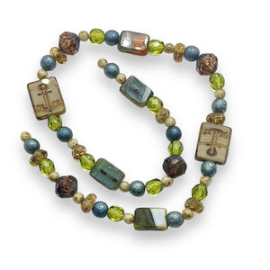 Czech glass coastal bead mix with anchors in blues greens browns 58pc