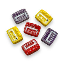Load image into Gallery viewer, Tiny 80&#39;s retro cassette tape beads Peruvian ceramic 6pc 15x11mm
